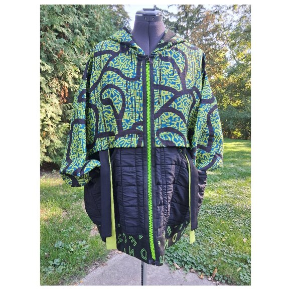 Black Lime Green Blue Quilted hoodie Jacket Plus Size - Picture 2 of 7